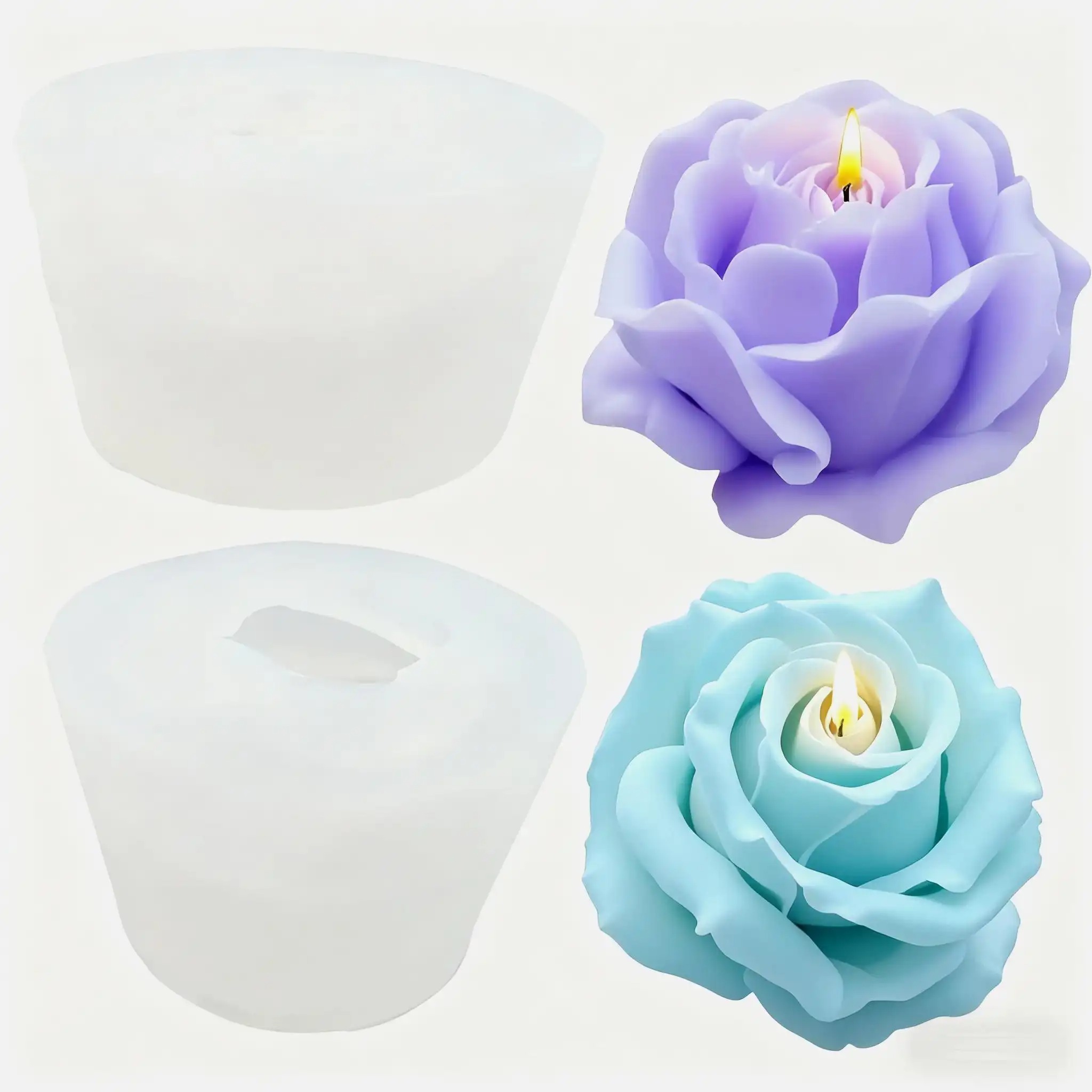 Soap Making Gifts - 2-teiliges, romantisches 3D-Rosen-Silikon-Kerzenformen-Set – wiederverwendbare, hochwertige,